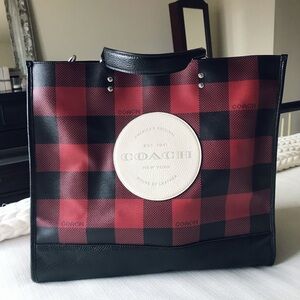 Coach Dempsey Tote Bag 40 With Buffalo Plaid Print And Coach Patch